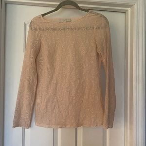 LOFT XS Pink Lace Long Sleeve Top